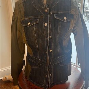 White House Black Market Olive and Denim Jean Jacket